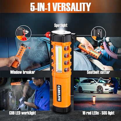 Car Emergency Flashlight with Window Breaker, Seatbelt Cutter & Flash Beacon