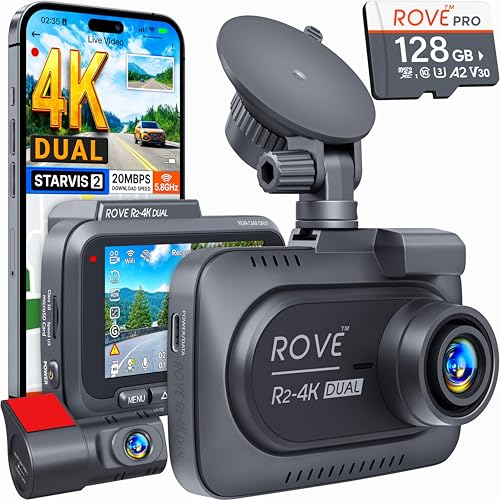4K Dual Dash Cam with Front & Rear Recording, WiFi & Parking Mode (128GB Included)