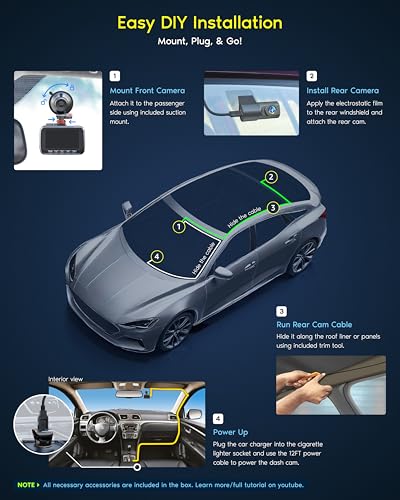 4K Dual Dash Cam with Front & Rear Recording, WiFi & Parking Mode (128GB Included)