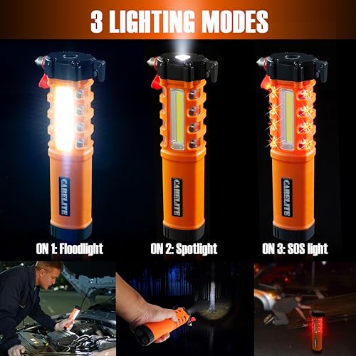 Car Emergency Flashlight with Window Breaker, Seatbelt Cutter & Flash Beacon