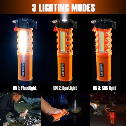 Car Emergency Flashlight with Window Breaker, Seatbelt Cutter & Flash Beacon