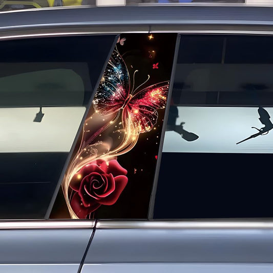Butterfly Floral B-Pillar Car Stickers (Anti-Scratch Window Trim)