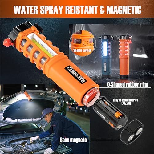 Car Emergency Flashlight with Window Breaker, Seatbelt Cutter & Flash Beacon