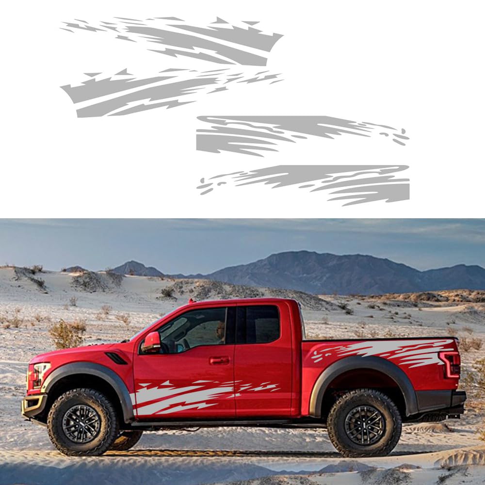 HAIORD (4PCS) Striped Truck Decal Bed Mud Splash Kit Racing Striped Rear Lathe Decal Vinyl Trim Accessories Waterproof Door Body Side Decal Trim for Truck Pickup SUV Vehicles