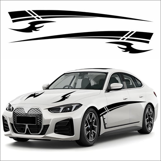 Racing Stripe Car Vinyl Decal Set for Door, Hood & Side Panels (Waterproof)