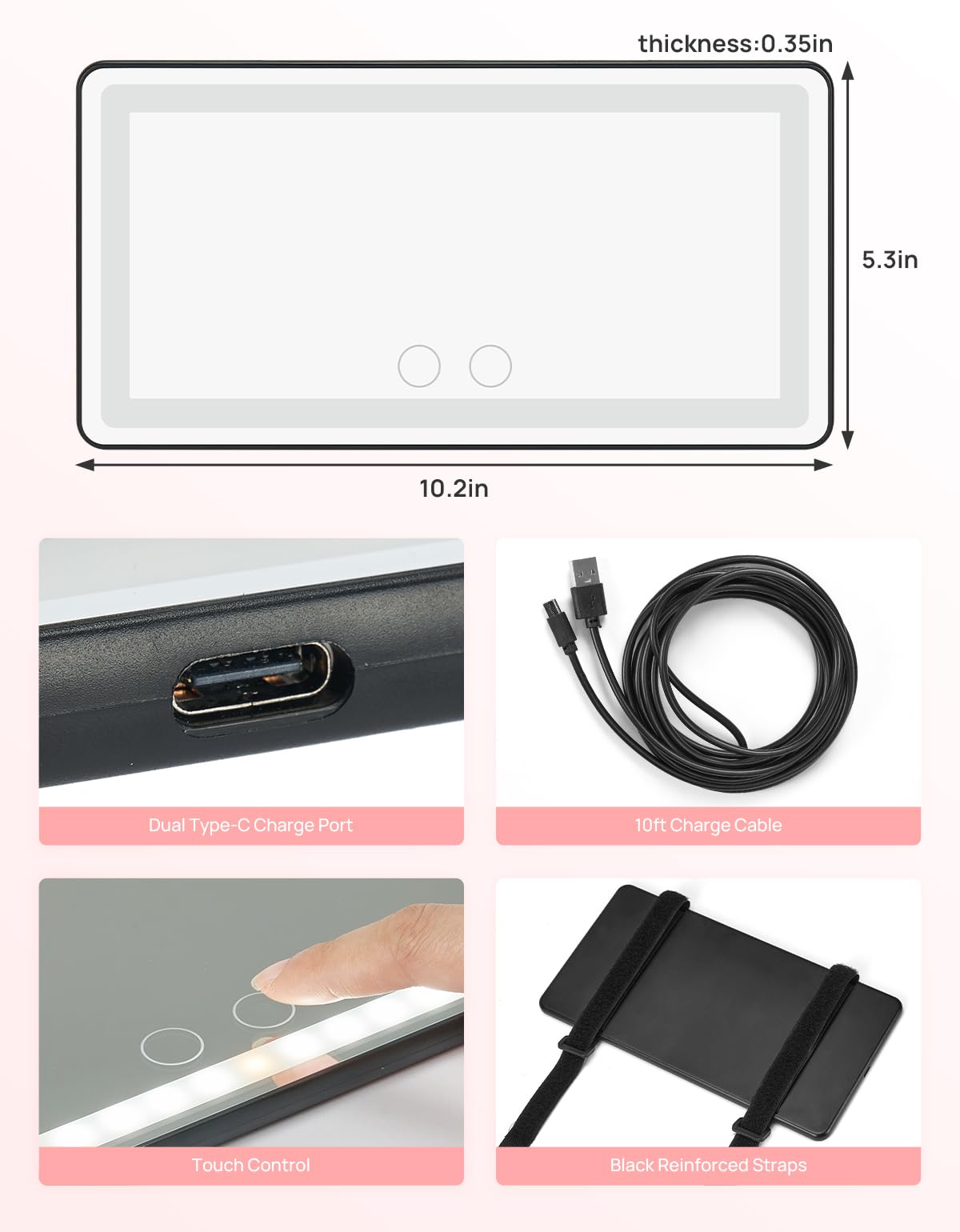 LED Vanity Mirror Sun Visor with 3 Light Modes (Rechargeable)