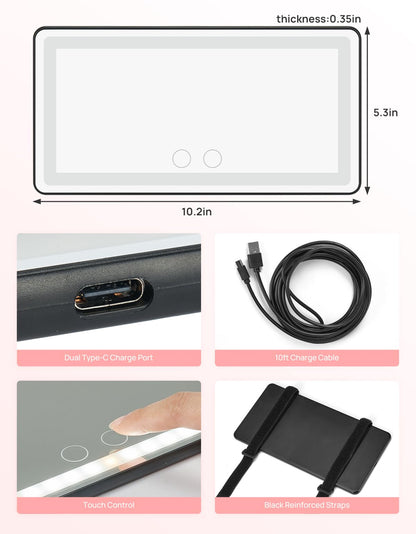 LED Vanity Mirror Sun Visor with 3 Light Modes (Rechargeable)