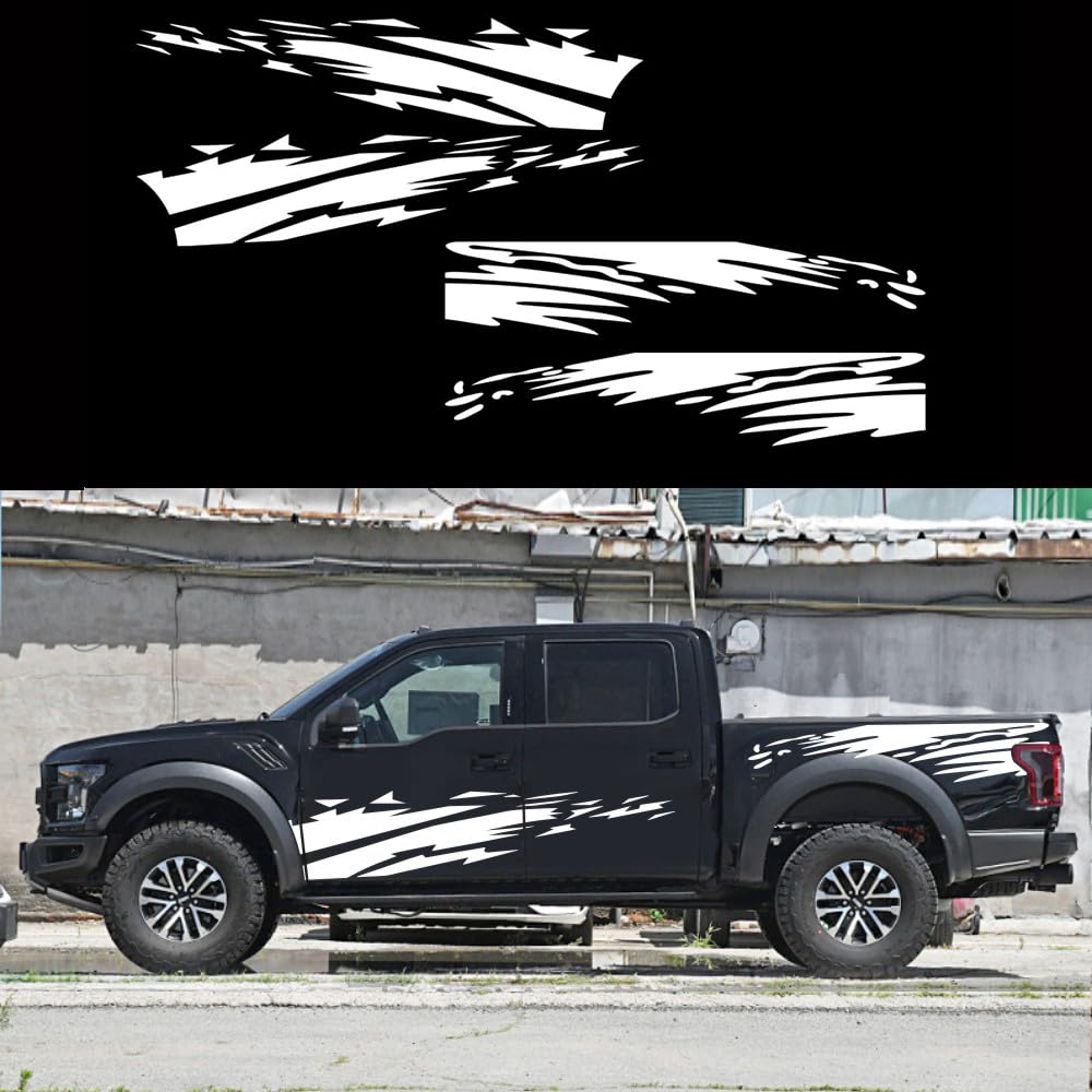 HAIORD (4PCS) Striped Truck Decal Bed Mud Splash Kit Racing Striped Rear Lathe Decal Vinyl Trim Accessories Waterproof Door Body Side Decal Trim for Truck Pickup SUV Vehicles