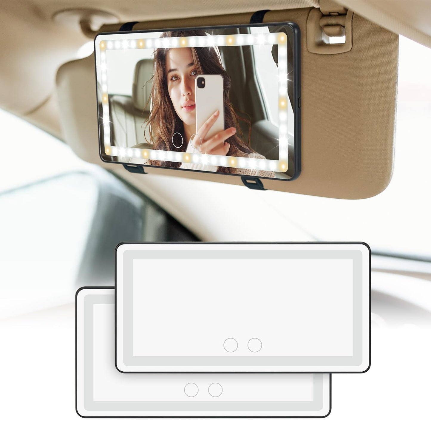 LED Vanity Mirror Sun Visor with 3 Light Modes (Rechargeable)