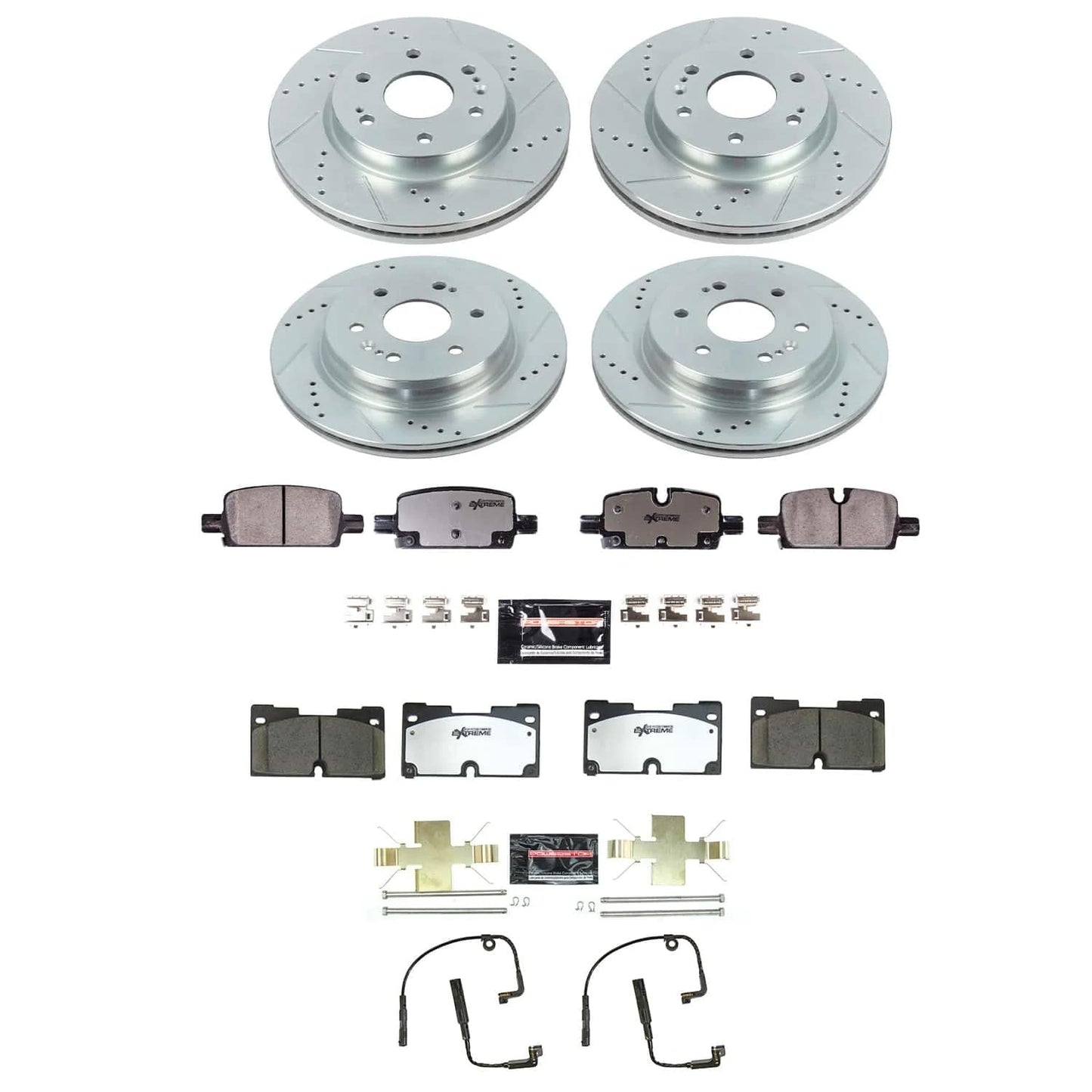 Front & Rear Truck & Tow Brake Kit with Drilled & Slotted Rotors & Carbon Fiber Ceramic Pads (2019–2024)