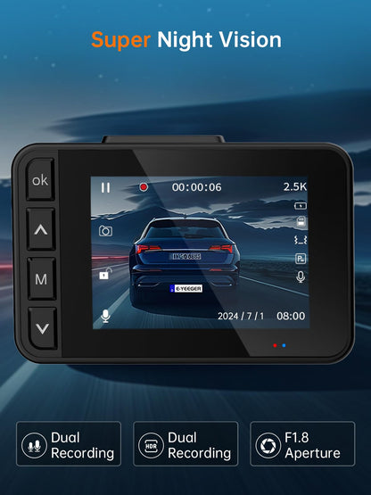 2.5K + 1080P Dual Dash Cam with Night Vision & Parking Mode (32GB Included)
