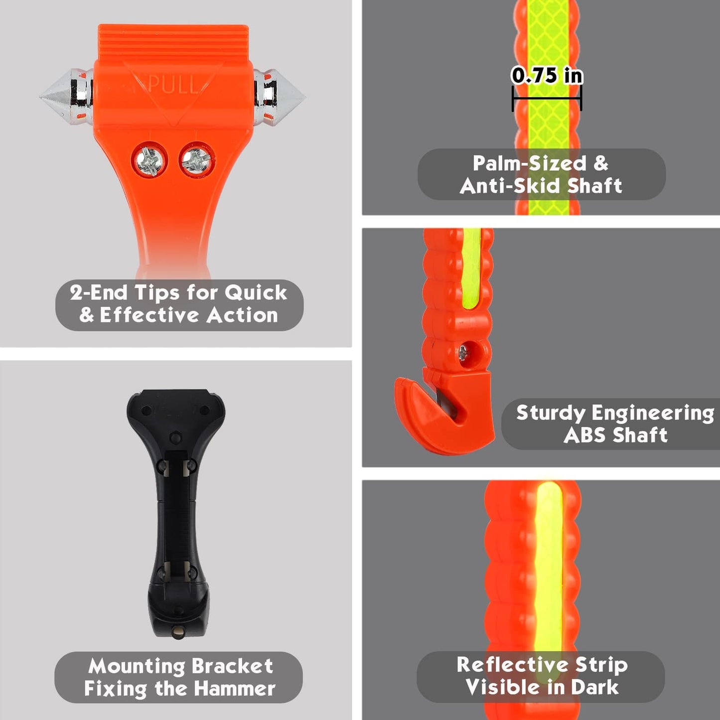6-Pack Car Safety Hammer with Window Breaker & Seat Belt Cutter