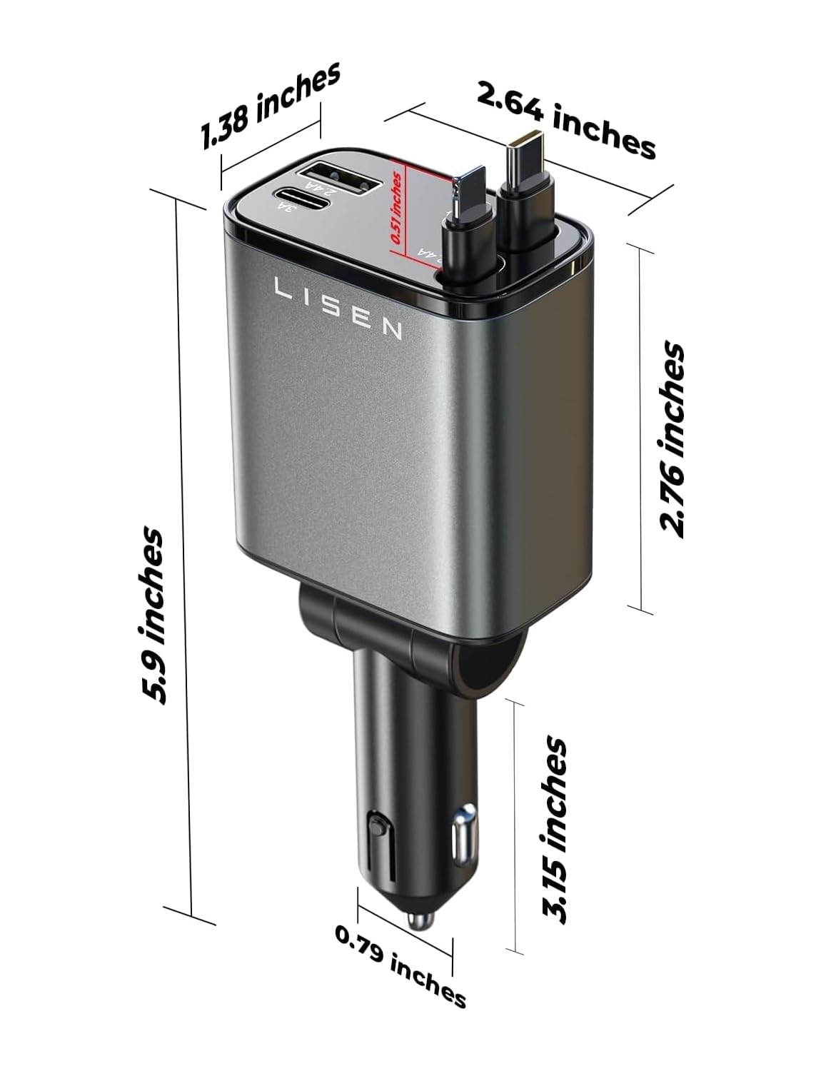 LISEN Retractable Car Charger，Gift for Men Women