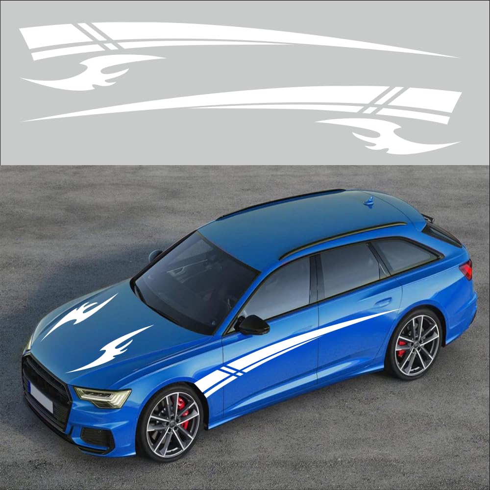 Racing Stripe Car Vinyl Decal Set for Door, Hood & Side Panels (Waterproof)