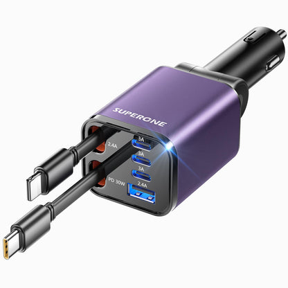 4-in-1 Retractable Car Charger (69W Fast Charging)