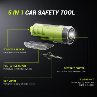 2-in-1 Car Escape Tool with Window Breaker, Seatbelt Cutter & Flashlight (2 Pack)