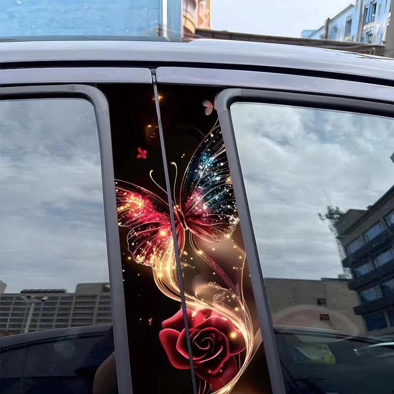 Butterfly Floral B-Pillar Car Stickers (Anti-Scratch Window Trim)