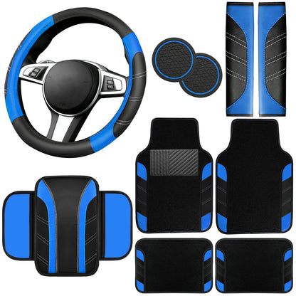 6-Piece Leather Car Interior Accessory Set (Steering Wheel Cover & More)