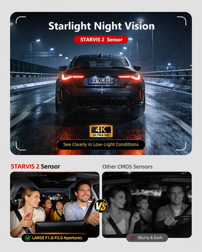 4K 3-Channel Dash Cam with GPS, HDR Night Vision & Parking Mode