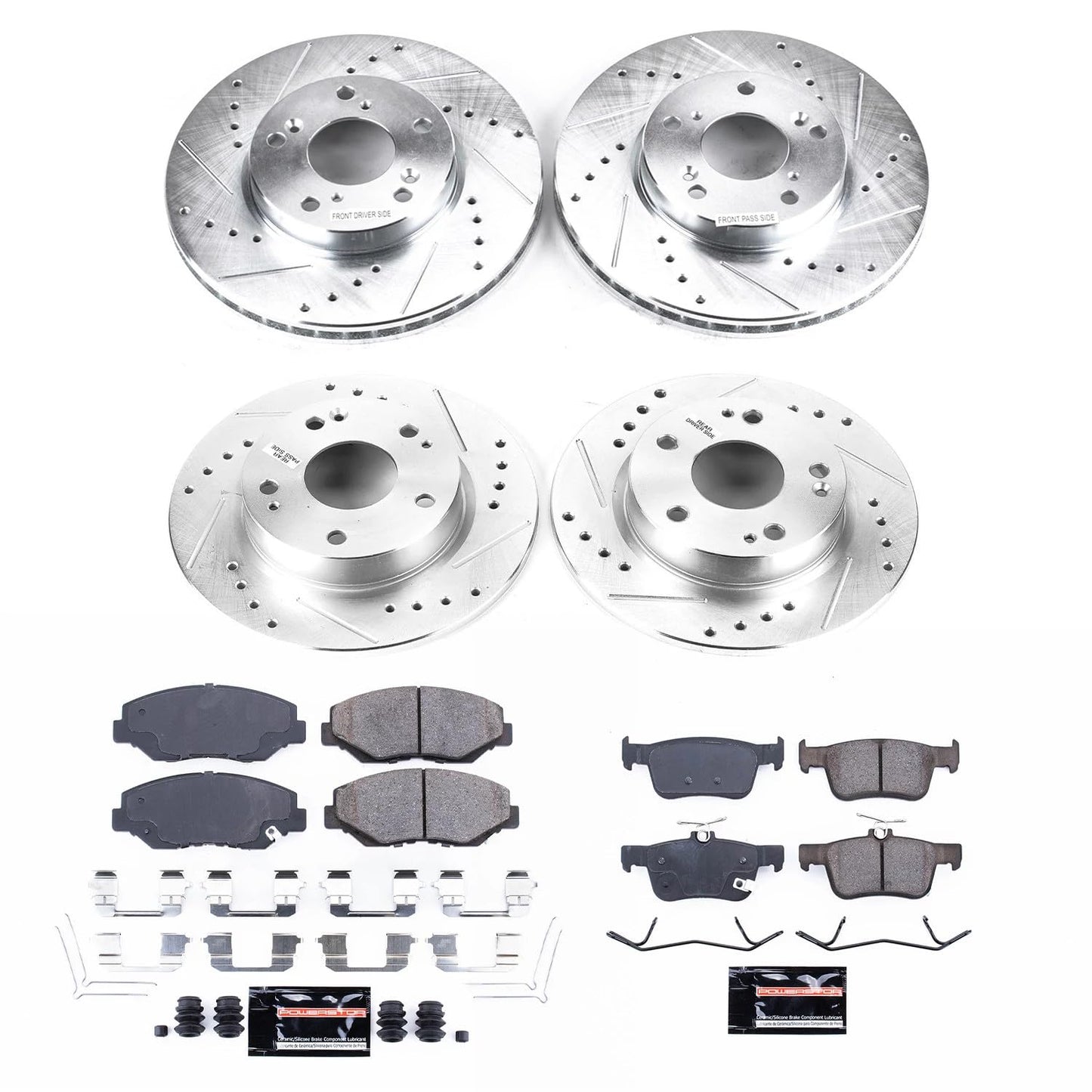 Front & Rear Brake Kit with Drilled & Slotted Rotors & Ceramic Pads for Honda Civic (2016–2021)