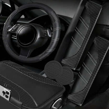 6-Piece Leather Car Interior Accessory Set (Steering Wheel Cover & More)