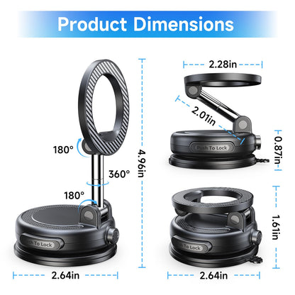 Magnetic Car Phone Mount with Vacuum Suction & 360° Adjustment