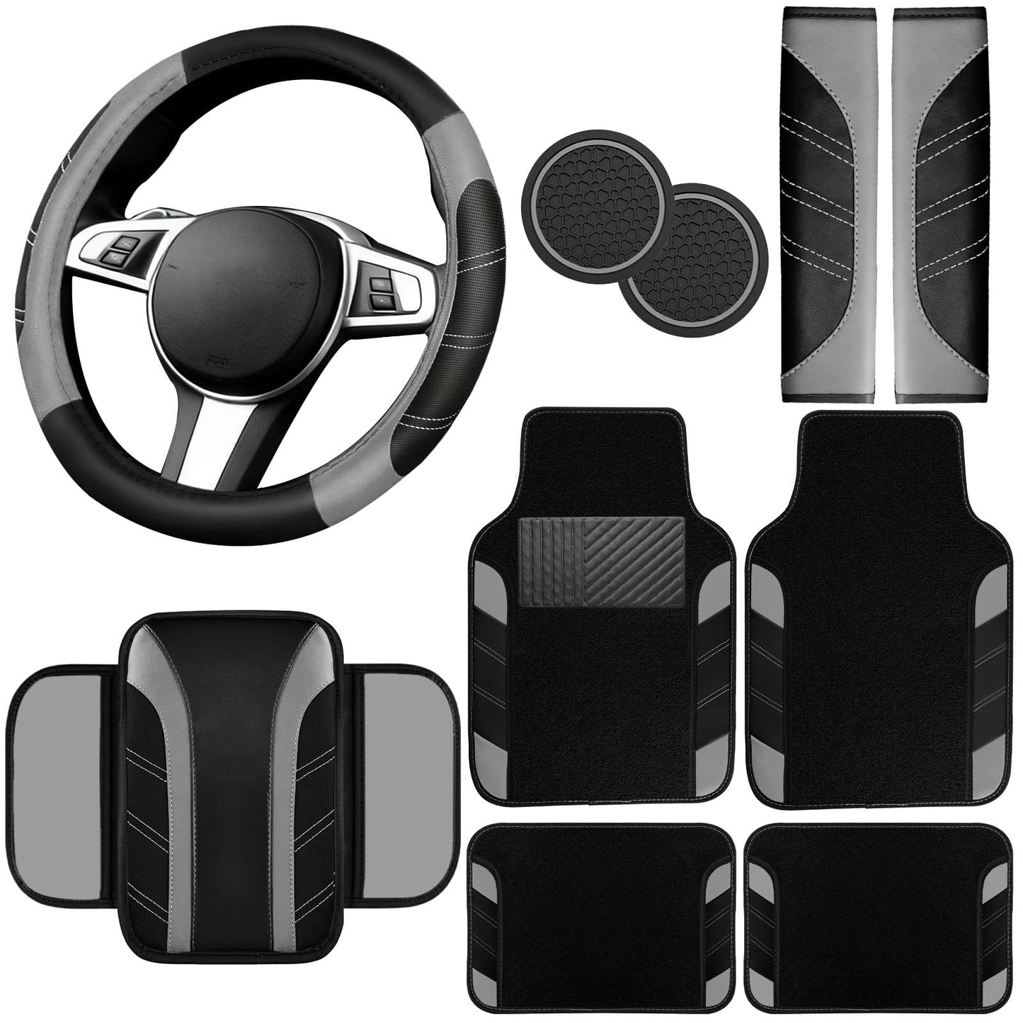 6-Piece Leather Car Interior Accessory Set (Steering Wheel Cover & More)