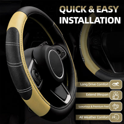 6-Piece Leather Car Interior Accessory Set (Steering Wheel Cover & More)
