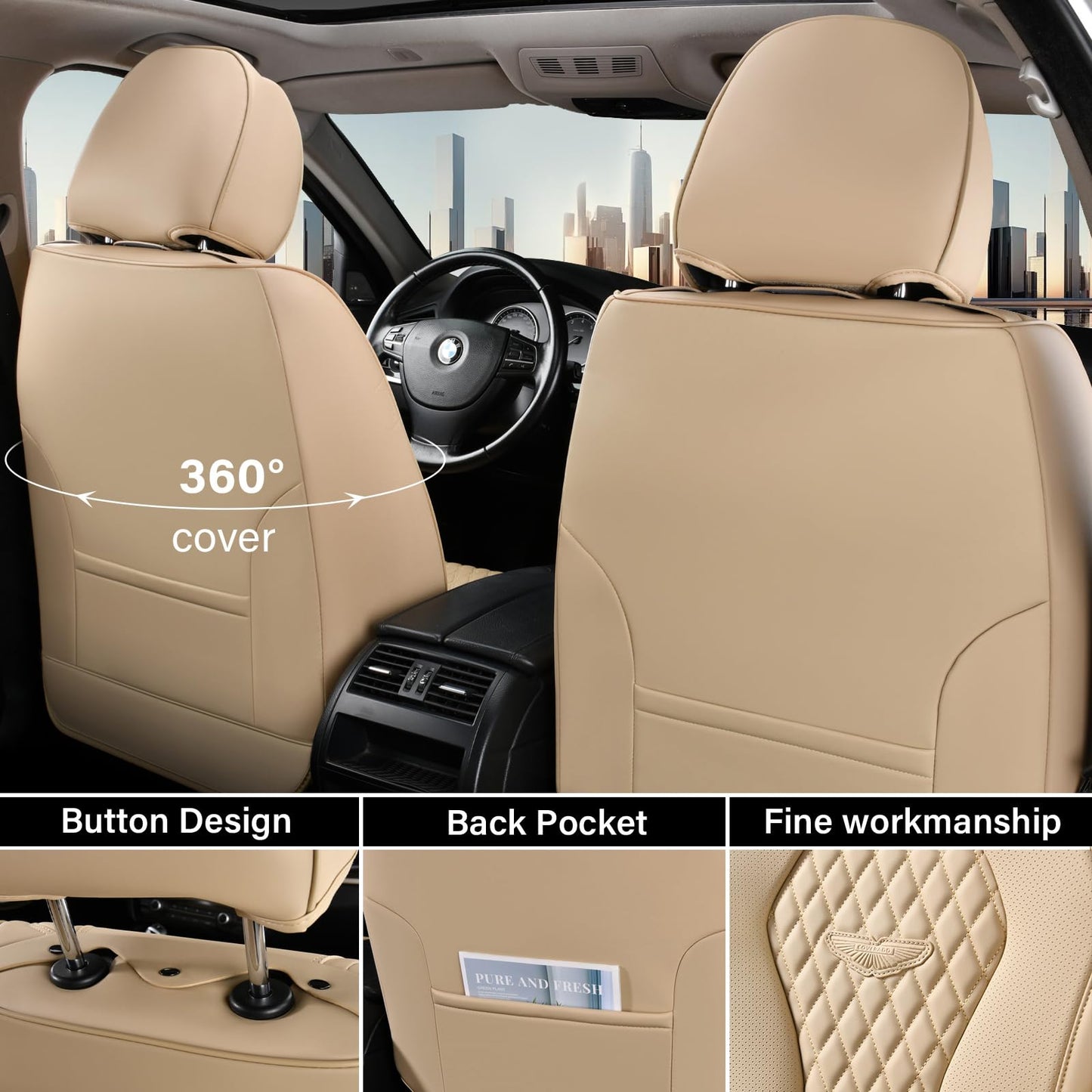 Full Set Waterproof Nappa Leather Car Seat Covers (Front & Rear)