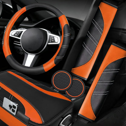 6-Piece Leather Car Interior Accessory Set (Steering Wheel Cover & More)