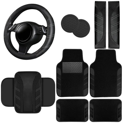 6-Piece Leather Car Interior Accessory Set (Steering Wheel Cover & More)