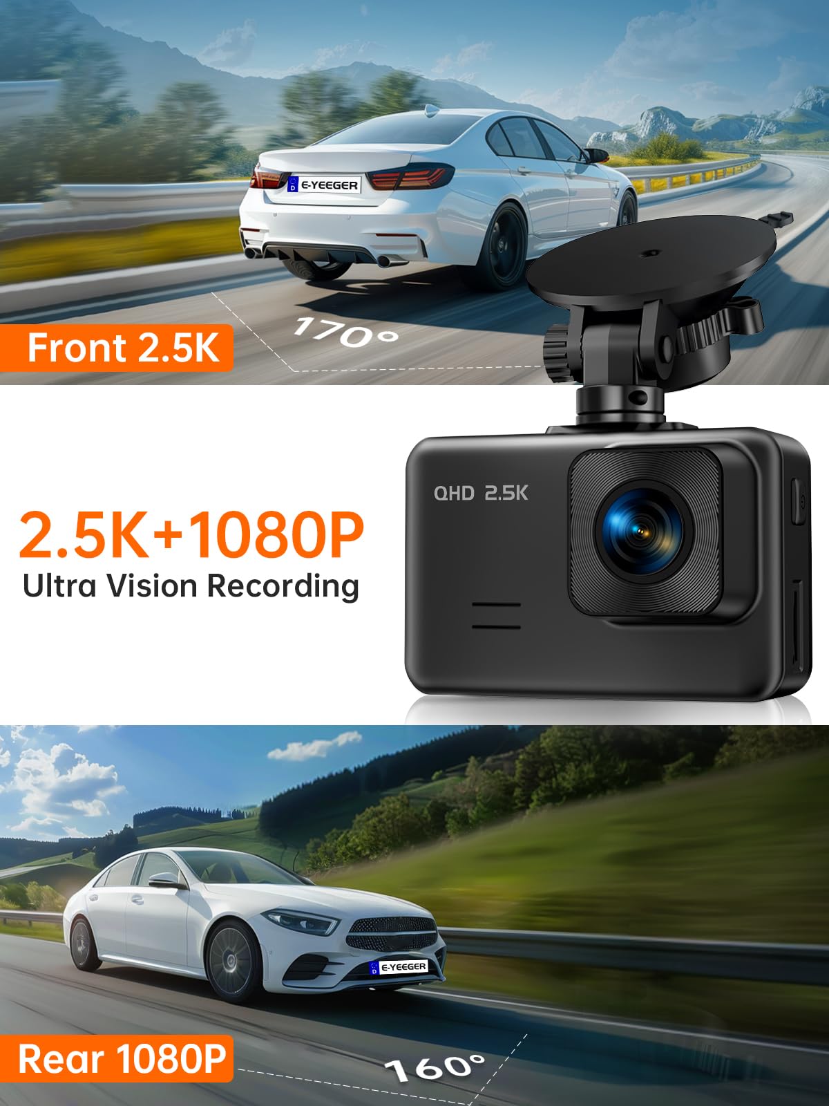 2.5K + 1080P Dual Dash Cam with Night Vision & Parking Mode (32GB Included)