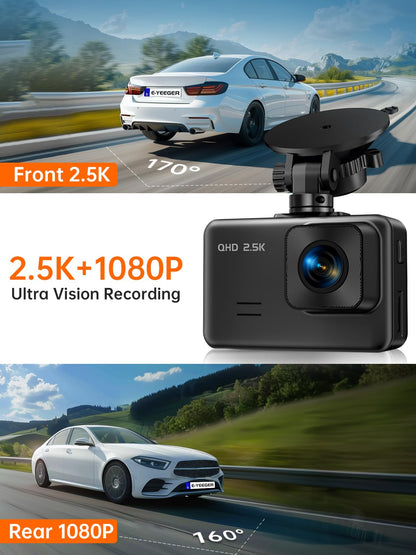 2.5K + 1080P Dual Dash Cam with Night Vision & Parking Mode (32GB Included)