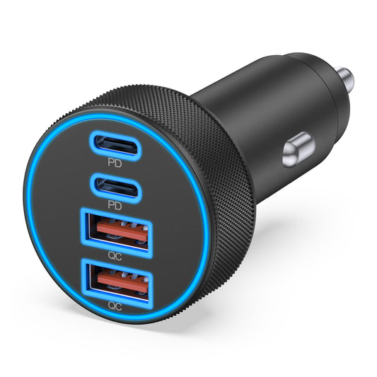 90W USB-C Car Charger with 4 Ports (PD & QC Fast Charging)