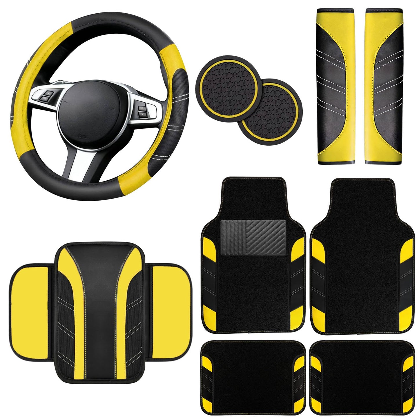 6-Piece Leather Car Interior Accessory Set (Steering Wheel Cover & More)
