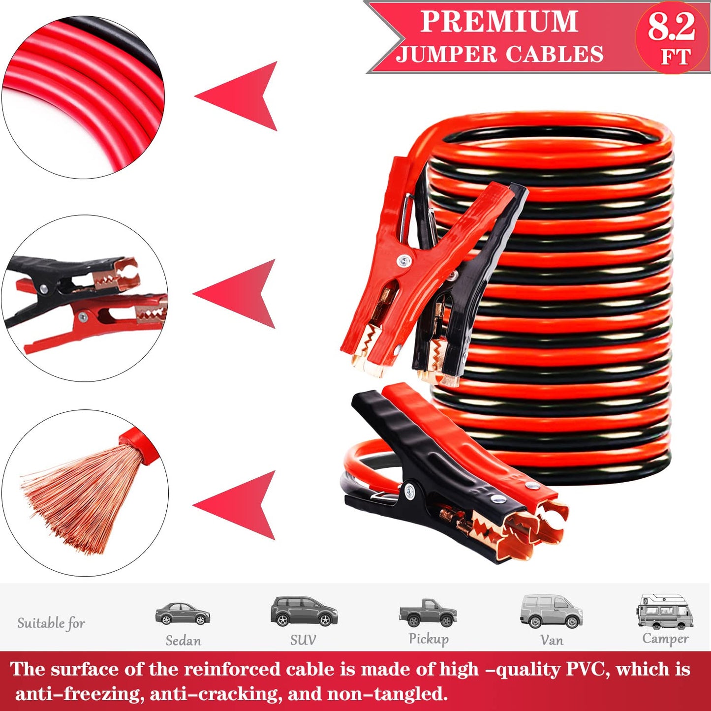 142-Piece Car Roadside Emergency Kit with Jumper Cables & Tow Strap