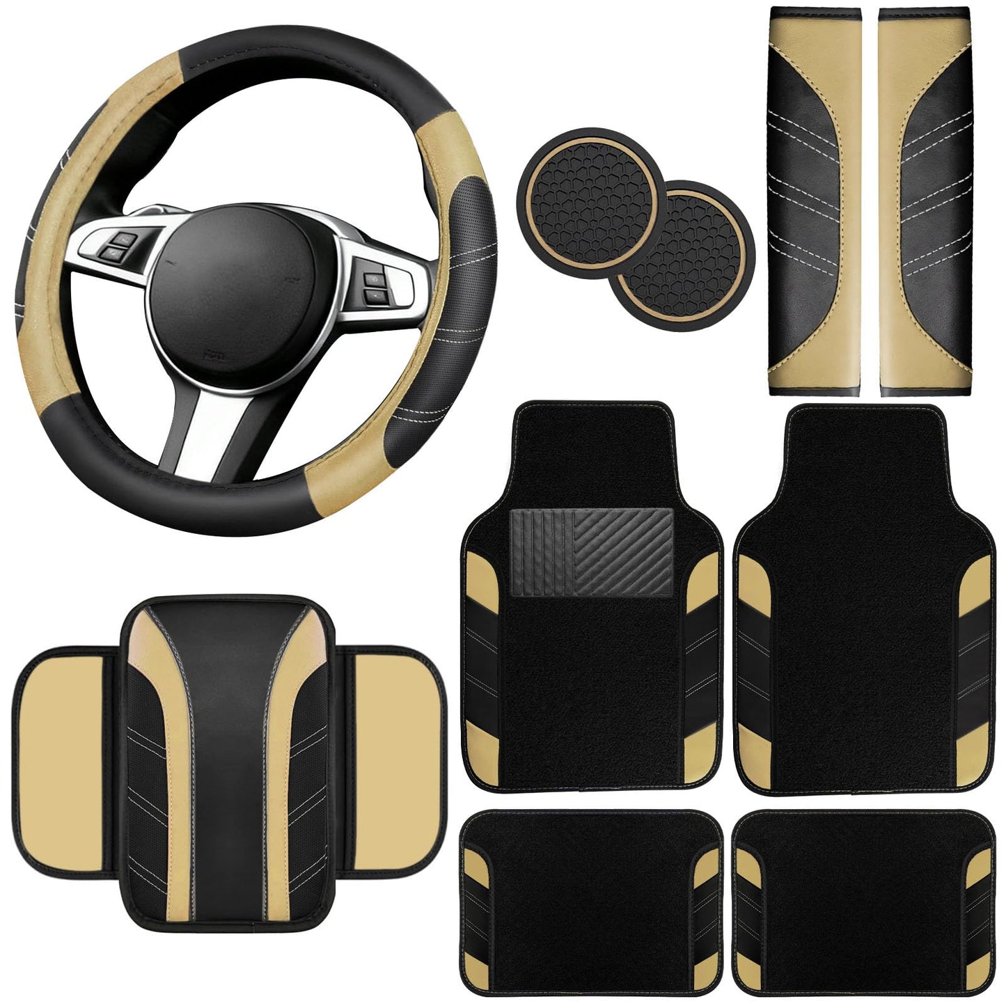 6-Piece Leather Car Interior Accessory Set (Steering Wheel Cover & More)