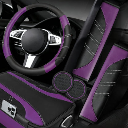 6-Piece Leather Car Interior Accessory Set (Steering Wheel Cover & More)