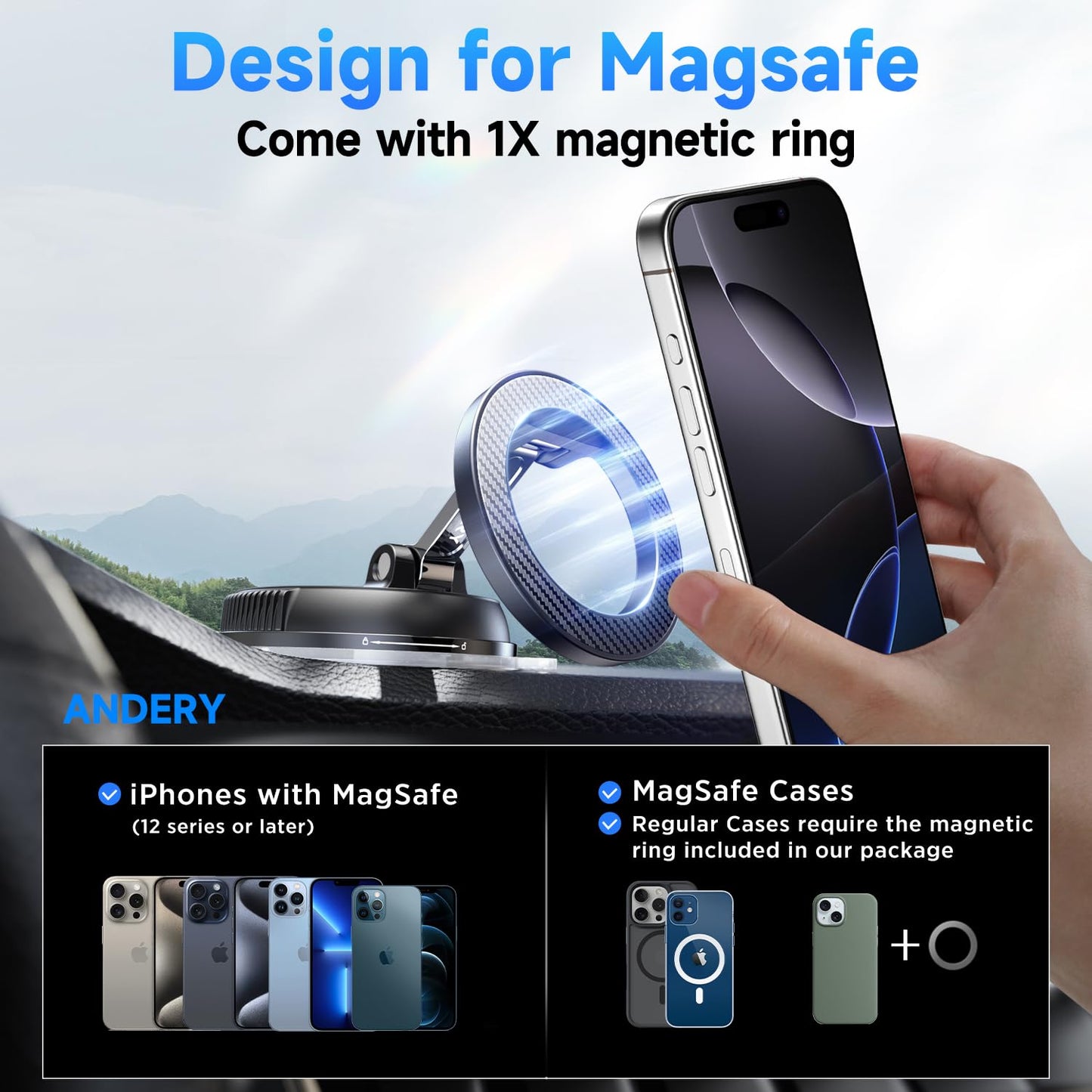 Magnetic Car Phone Holder with Strong Suction & 360° Adjustable Mount