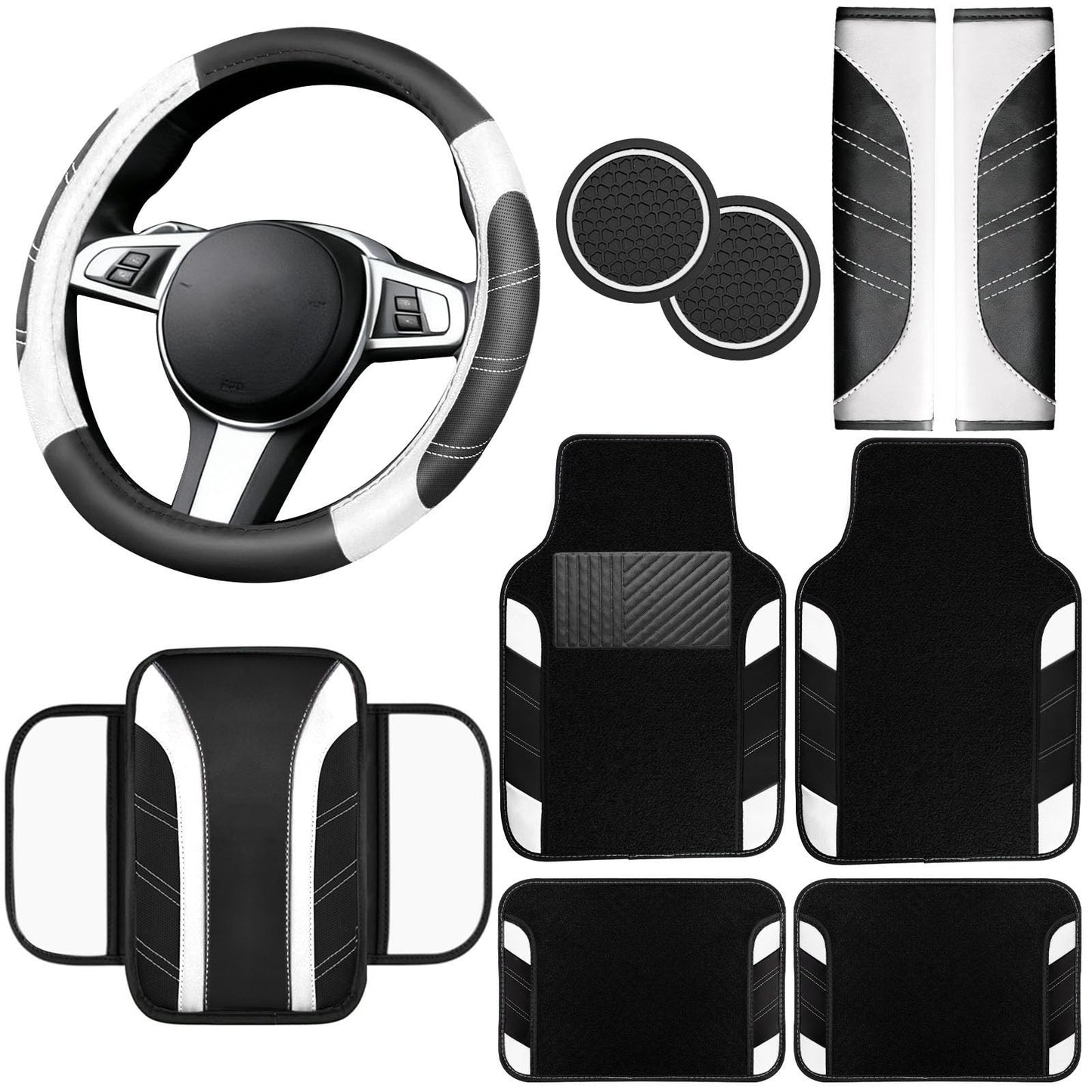 6-Piece Leather Car Interior Accessory Set (Steering Wheel Cover & More)