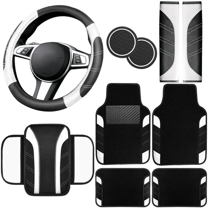 6-Piece Leather Car Interior Accessory Set (Steering Wheel Cover & More)