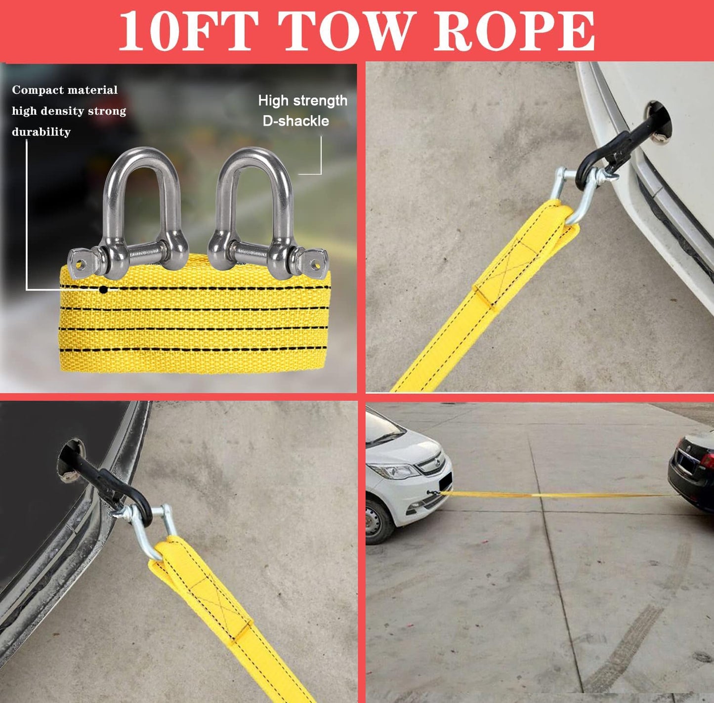 Car Roadside Emergency Kit with Jumper Cables, Tow Strap & Safety Tools