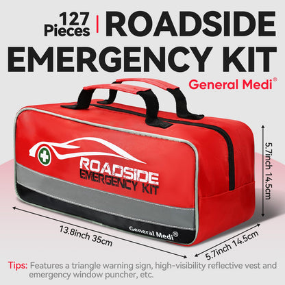 127-Piece Car Emergency Roadside Kit with First Aid, Jumper Cables & Safety Tools