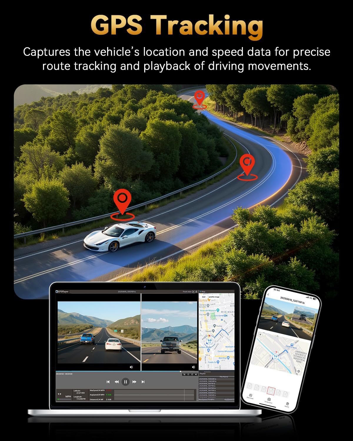 4K+4K Dual Dash Cam with GPS, WiFi & Parking Mode (128GB Included)