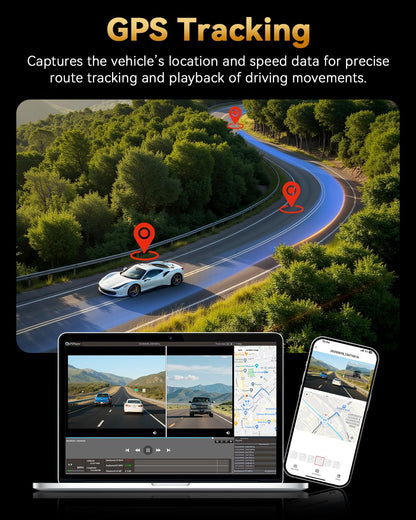 4K+4K Dual Dash Cam with GPS, WiFi & Parking Mode (128GB Included)