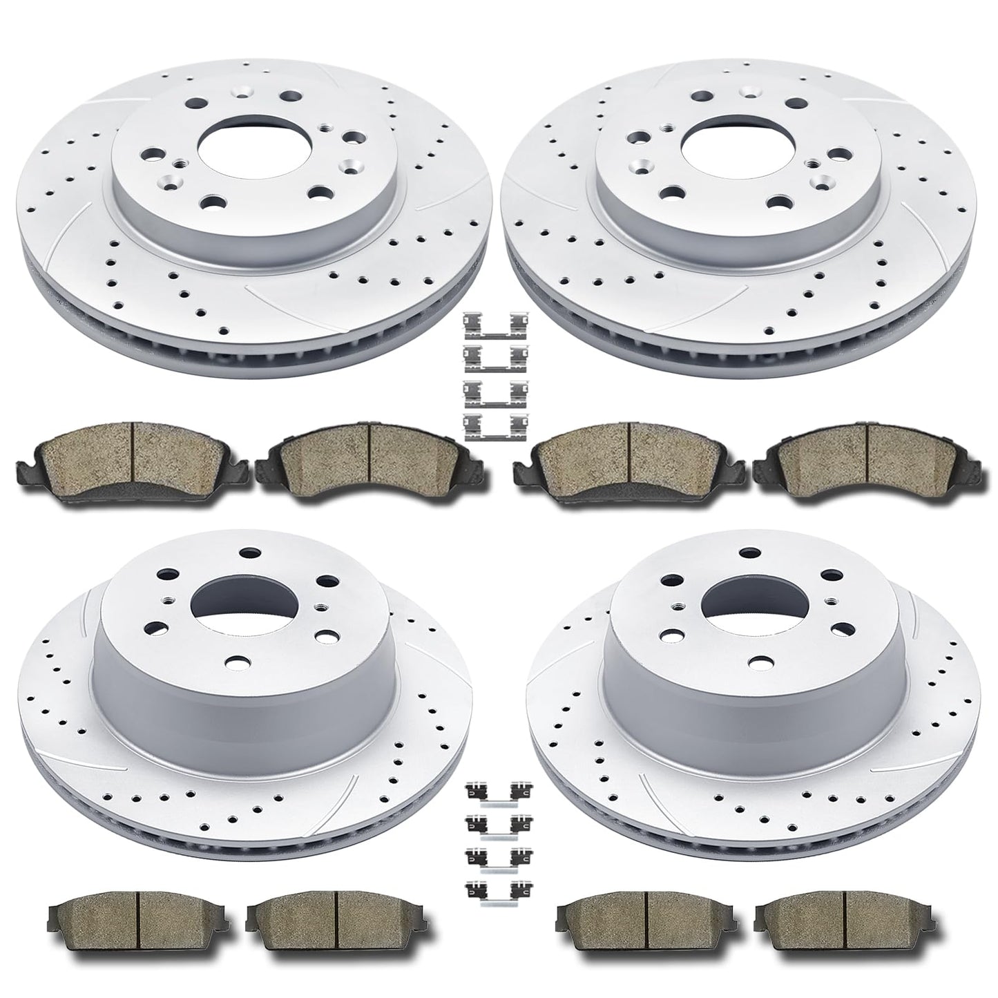 Front & Rear Brake Kit with Drilled & Slotted Rotors & Ceramic Pads for Escalade, Silverado, Tahoe & Yukon