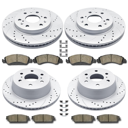 Front & Rear Brake Kit with Drilled & Slotted Rotors & Ceramic Pads for Escalade, Silverado, Tahoe & Yukon