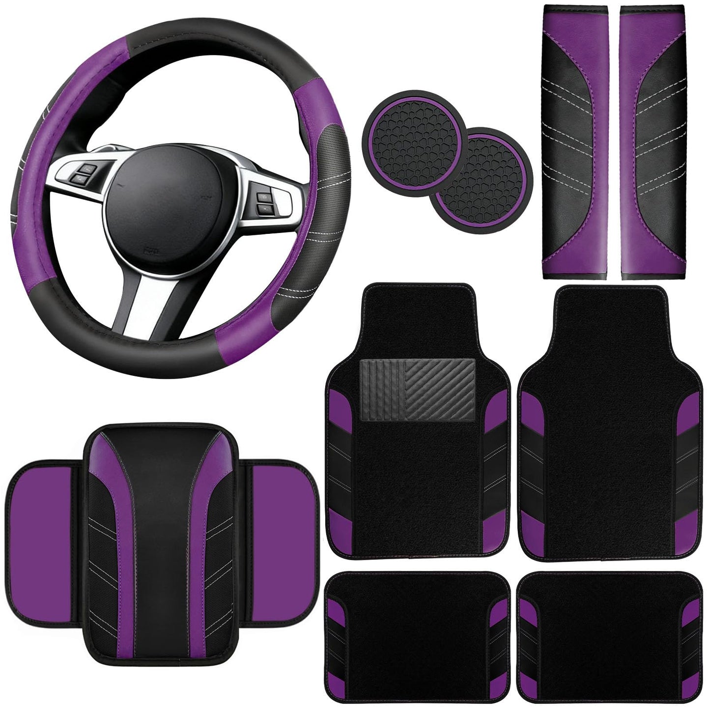 6-Piece Leather Car Interior Accessory Set (Steering Wheel Cover & More)