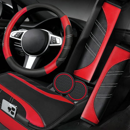 6-Piece Leather Car Interior Accessory Set (Steering Wheel Cover & More)