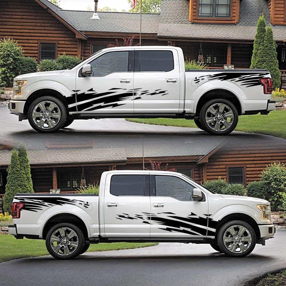 HAIORD (4PCS) Striped Truck Decal Bed Mud Splash Kit Racing Striped Rear Lathe Decal Vinyl Trim Accessories Waterproof Door Body Side Decal Trim for Truck Pickup SUV Vehicles